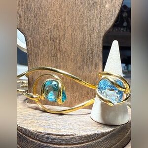 Andrea Marazzini Italian Designer Blue Art Glass Bracelet & Ring Set